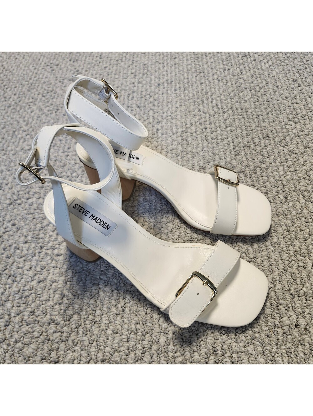 Steve Madden Mindi White Leather Block Heel Sandals Size 9 New